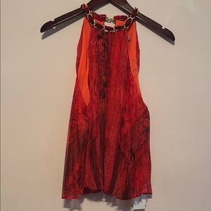 Alice + Olivia Red Asymmetrical Cut Out Tank Top